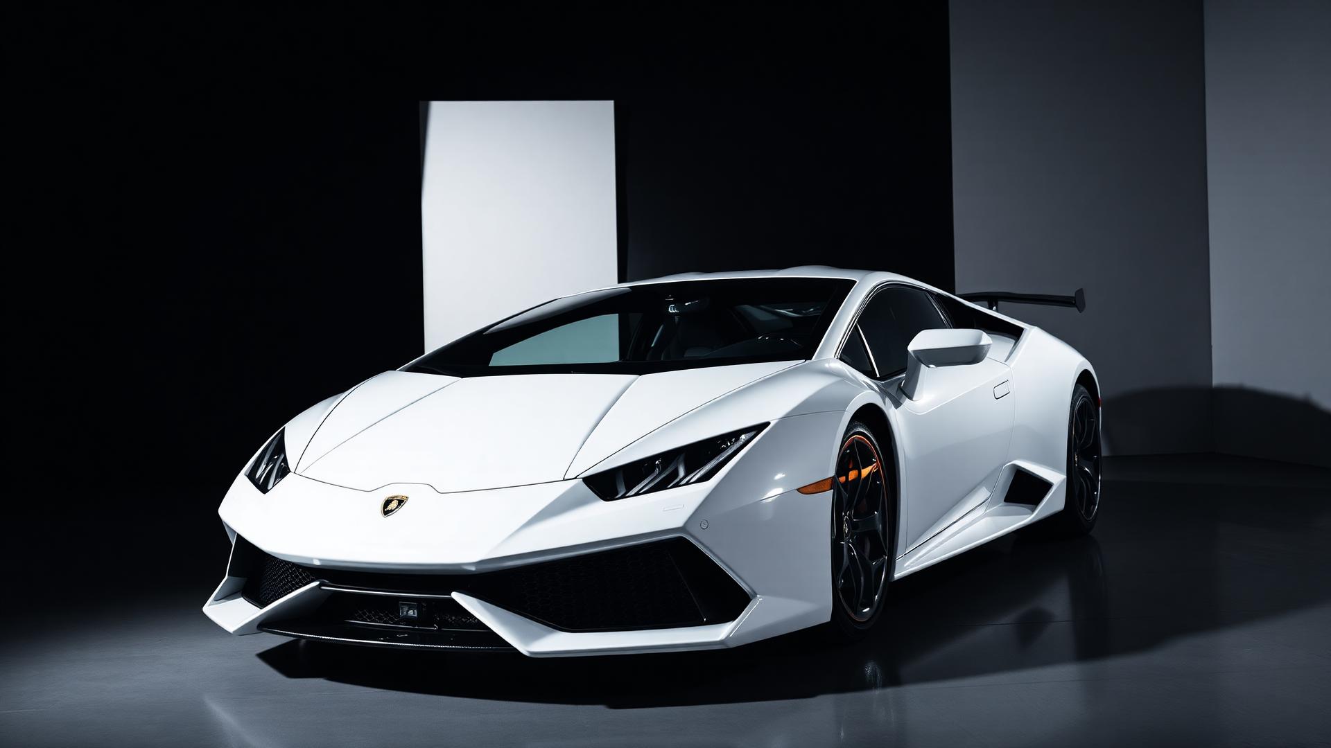 White Lamborghini Huracan on split black and white backdrop